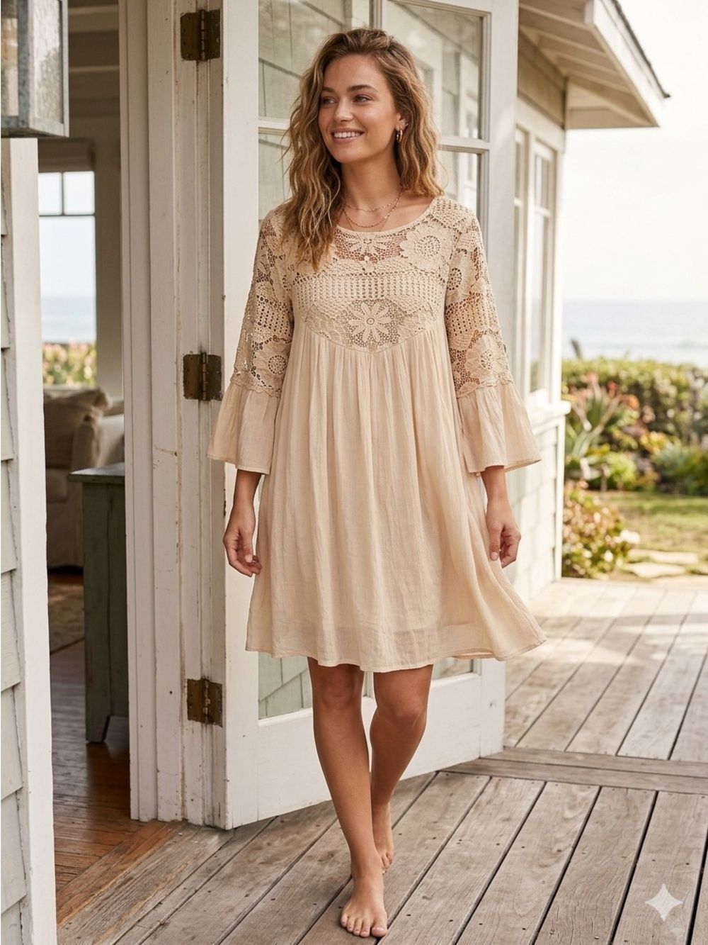 J Glee Cream Lace Boho Dress